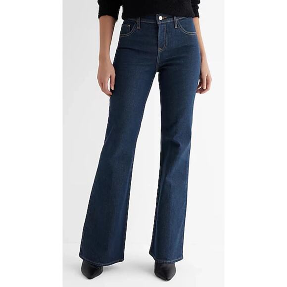 Express Mid Rise Dark Wash Back Center Seam '70s Flare Jeans Size 12 Short 12S - Picture 5 of 14